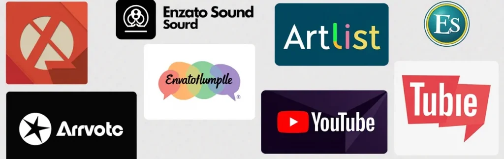 Epidemic Sound, Artlist, Envato Elements, AudioJungle, YouTube Audio Library, FMA.]
