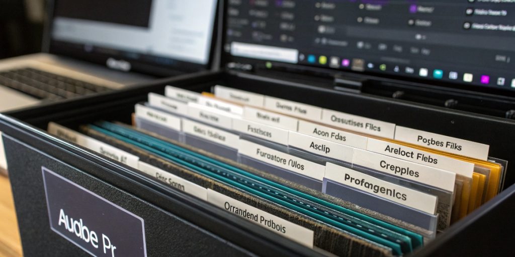 Premiere Pro Project Panel with organized media bins