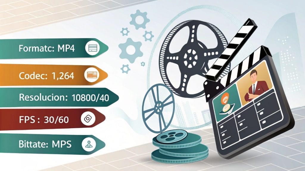 Conceptos fundamentales de exportación de vídeo: formato, codec, resolución, FPS, bitrate.