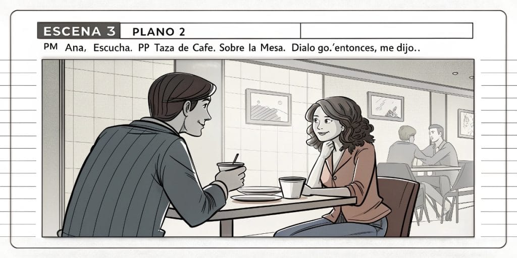Ejemplo de un panel de storyboard para la planificación visual de un vídeo.