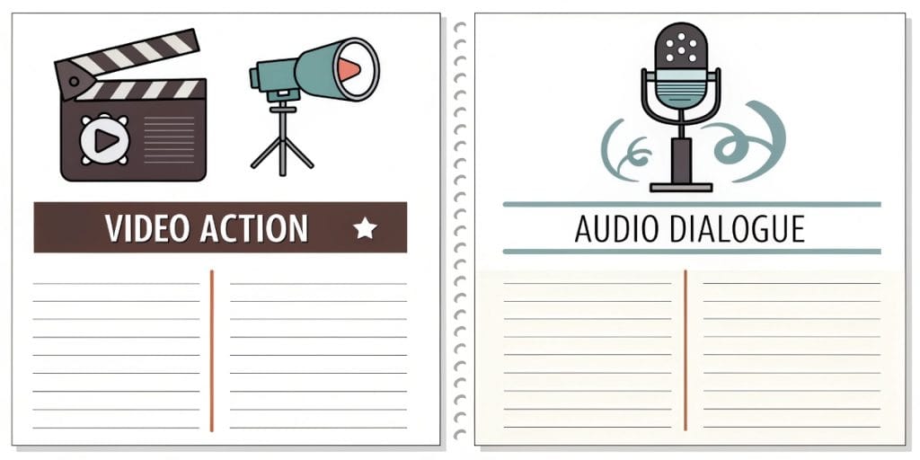 Example of a two-column A/V (Audio/Visual) video script format.