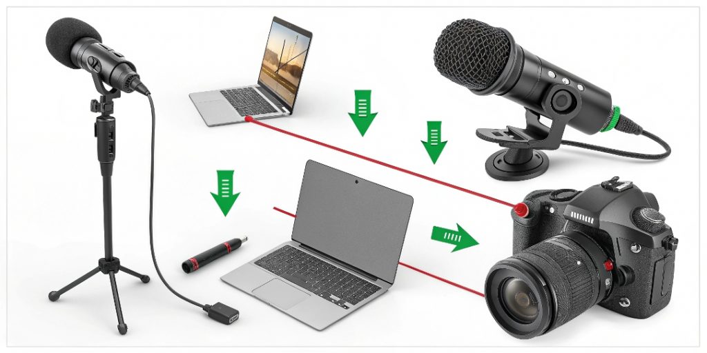 Types of microphones recommended for recording clean audio in video (lavalier, USB, shotgun).
