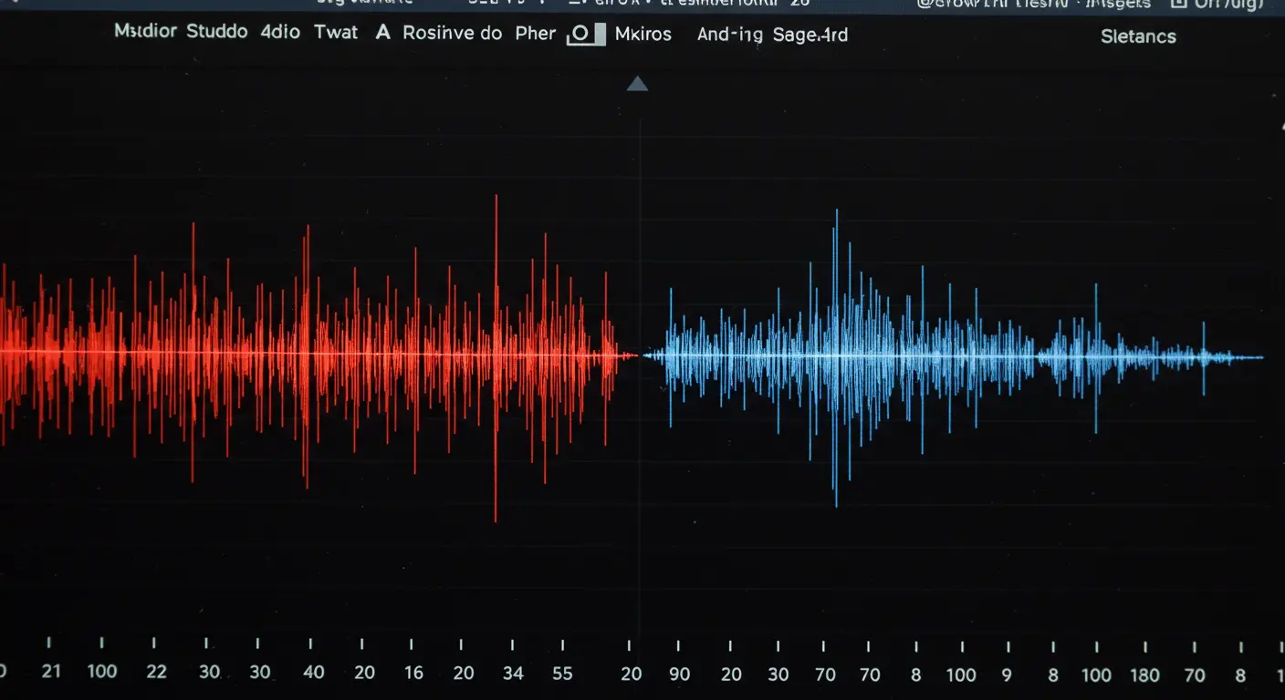 Sincronización de Audio y Vídeo: Soluciones Cuando Falla 4 Análisis de ondas de audio mostrando sincronización de diálogo con consonantes plosivas para alineación precisa
